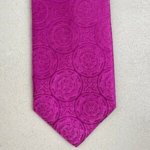 Vintage Medallion Pattern Jacquard Tie 1990s Pink Silk Mens Necktie